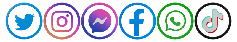 sociale media icone su trasparente sfondo. instagram, Facebook, messaggero, cinguettio, tic toc, WhatsApp logo impostare. 3d editoriale illustrazione. png