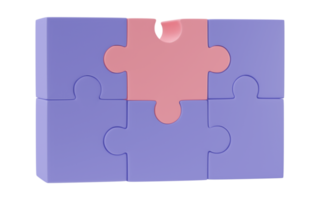 3D jigsaw puzzle pieces isolated on transparent background. Problem-solving, business connecting, cooperation, partnership concept. png