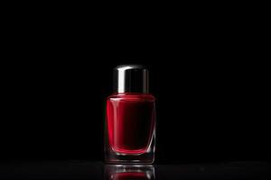 illustration of a red nail polish bottle against black background photo