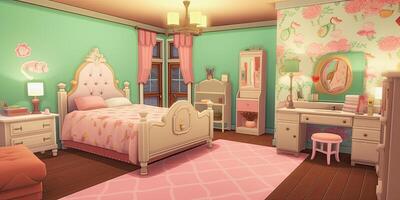 illustration of a pink colored kids room photo