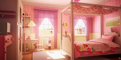 illustration of a pink colored kids room photo