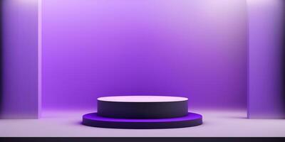 Realistic 3D purple theme podium for product display. photo