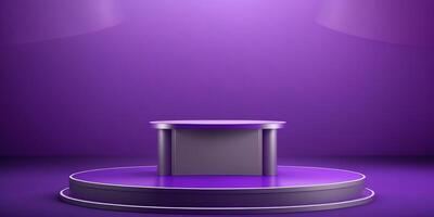 Realistic 3D purple theme podium for product display. photo