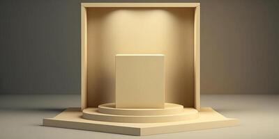 Realistic 3D beige theme podium for product display. photo