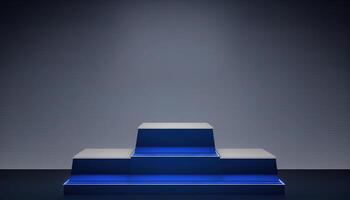 realista 3d azul tema podio para producto mostrar. ai generado foto
