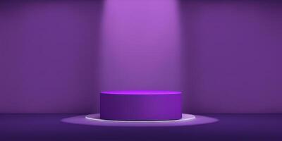 Realistic 3D purple theme podium for product display. photo