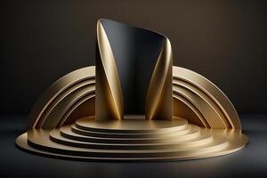 Realistic 3D luxury and golden podium for product display. photo