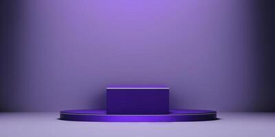 Realistic 3D purple theme podium for product display. photo