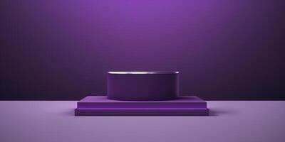 Realistic 3D purple theme podium for product display. photo