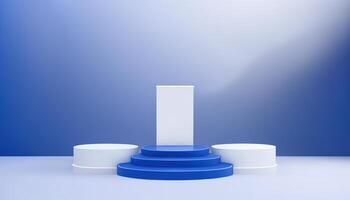 Realistic 3D blue theme podium for product display. photo