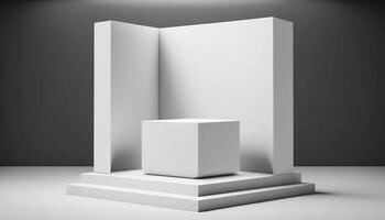 Realistic 3D white theme podium for product display. photo