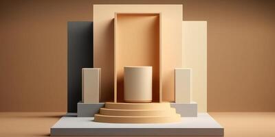 Realistic 3D beige theme podium for product display. photo