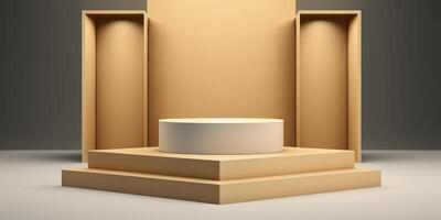 Realistic 3D beige theme podium for product display. photo