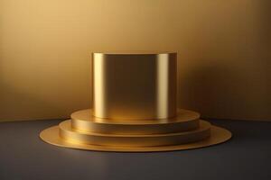 Realistic 3D luxury and golden podium for product display. photo