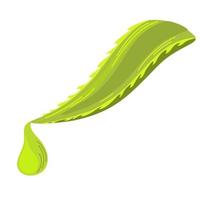 Aloe vera leaf with a drop of juice. Ingredient for Cosmetic Products, printing and web. Vector cartoon illustration isolated on the white background.