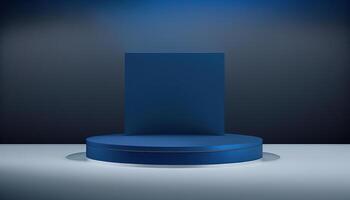 Realistic 3D blue theme podium for product display. photo