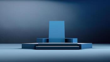 Realistic 3D blue theme podium for product display. photo