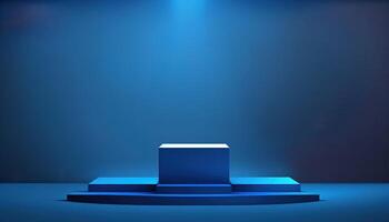 Realistic 3D blue theme podium for product display. photo