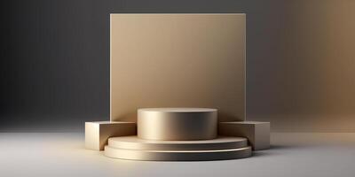 Realistic 3D beige theme podium for product display. photo