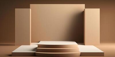 Realistic 3D beige theme podium for product display. photo