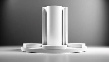 Realistic 3D white theme podium for product display. photo