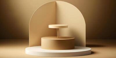 Realistic 3D beige theme podium for product display. photo