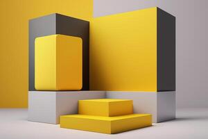 Realistic 3D yellow theme podium for product display. photo