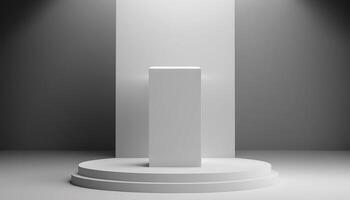 Realistic 3D white theme podium for product display. photo