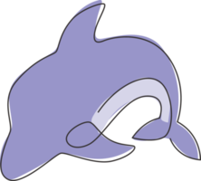 disegno a linea continua di un simpatico delfino simpatico per l'identità del logo dell'acquario della vita sottomarina. concetto di animale mammifero marino selvaggio per la mascotte del circo. illustrazione grafica di disegno vettoriale di una linea disegnare png