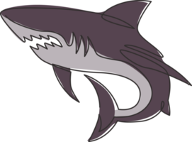 un seul dessin au trait du souverain de la mer, requin pour l'identité du logo de l'entreprise. concept de poisson de mer dangereux pour la mascotte de l'organisation de la paix de la nature océanique. ligne continue dessiner illustration vectorielle de conception png