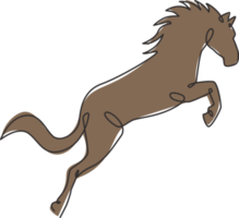 Single continuous line drawing of jumping elegant horse company logo identity. Strong mustang mammal animal icon concept. Trendy one line draw graphic vector design illustration png