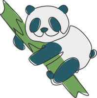 um desenho de linha contínua de um adorável panda dormindo em um galho de árvore para a identidade do logotipo da empresa. conceito de ícone de negócios da forma de animal mamífero. ilustração dinâmica de desenho vetorial de linha única png