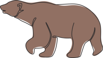 One single line drawing of cute grizzly bear for company logo identity. Business corporation icon concept from wild mammal animal shape. Modern continuous line vector draw design graphic illustration png