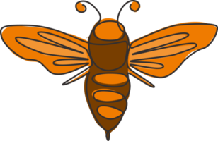 dibujo de línea continua única de abeja decorativa para la identidad del logotipo de la granja. concepto de icono de productor de panal de forma animal avispa. Ilustración gráfica de diseño vectorial de dibujo de una línea png
