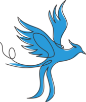 Eine einzige Strichzeichnung eines Luxus-Phoenix-Vogels für die Identität des Firmenlogos. Business Corporation Symbol Konzept aus Tierform. dynamische durchgehende Linie Grafik zeichnen Design-Vektor-Illustration png