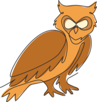 un seul dessin d'oiseau hibou élégant pour l'identité du logo de l'entreprise. symbole de l'éducation, de la sagesse, de la sagesse, de l'école, de l'intelligence, du concept d'icône de la connaissance. illustration graphique de conception de dessin vectoriel en ligne continue png