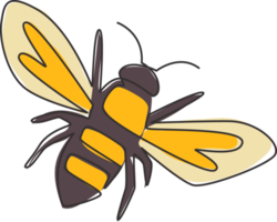 Single continuous line drawing of decorative bee for farm logo identity. Honeycomb producer icon concept from wasp animal shape. One line draw graphic design vector illustration png