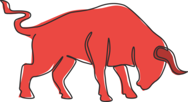 One single line drawing of elegance buffalo for conservation national park logo identity. Big strong bull mascot concept for rodeo show. Trendy continuous line draw vector graphic design illustration png