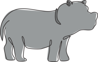 en enda linjeteckning av en stor söt flodhäst för leksaksföretagets logotyp för barn. enormt vänligt flodhästdjurmaskotkoncept för national safari zoo. kontinuerlig linje rita design vektorillustration png