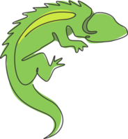 Single continuous line drawing of beautiful iguana for company logo identity or pet collector. Exotic animal mascot concept for reptilian zoo. Dynamic one line draw design illustration vector graphic png