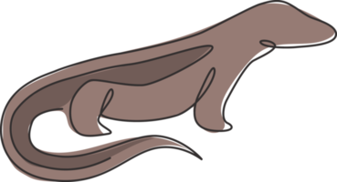 un dibujo de línea continua del peligroso dragón de Komodo para la identidad del logotipo de la empresa. concepto de mascota animal reptil protegido salvaje para el parque nacional de conservación. ilustración de diseño de dibujo de una sola línea png