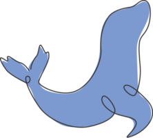 enda kontinuerlig linjeteckning av smart sjölejon för vattencirkus visa logotyp identitet. smart däggdjursdjurmaskotkoncept för intelligenssamhällets logotyp. en rad rita design vektorillustration png