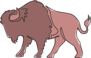 Single continuous line drawing of elegance american bison for multinational company logo identity. Luxury bull mascot concept for matador show. Trendy one line draw vector graphic design illustration png