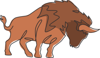 un dibujo de una sola línea de bisonte americano orgánico saludable para la identidad del logotipo del ganado. concepto de mascota de búfalo grande para alimentos de carne enlatada. Ilustración gráfica de vector de diseño de dibujo de una línea moderna png
