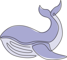 eine durchgehende Strichzeichnung eines Riesenwals für die Logoidentität des Wasserparks. großes ozeansäugetiertiermaskottchenkonzept für die umweltorganisation. trendige einzeilige zeichnen vektordesignillustration png