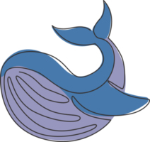 desenho de linha única contínua da grande baleia para a identidade do logotipo da empresa marinha. conceito de mascote animal grande peixe mamífero para logotipo de negócios. gráfico vetorial moderno de uma linha desenhar design ilustração png