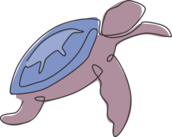 enkele doorlopende lijntekening van grote schildpad voor de identiteit van het logo van het mariene bedrijf. groot schildpad reptiel dier mascotte concept voor bedrijfslogo. een lijn tekenen grafisch ontwerp vectorillustratie png