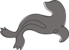 un dibujo de una sola línea de un adorable león marino para la identidad del logotipo del parque acuático. concepto lindo de la mascota animal del mamífero de la criatura para el espectáculo del circo. Ilustración gráfica de vector de diseño de dibujo de línea continua de moda png