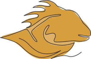 un disegno a linea singola di testa di iguana esotica per l'identità del logo aziendale. simpatico concetto di mascotte animale rettile per la società degli amanti degli animali domestici. vettore grafico dell'illustrazione di disegno di disegno di linea continua moderna png