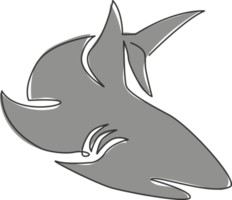 einzelne durchgehende Strichzeichnung eines aggressiven Hais für die Logoidentität des Naturabenteuerunternehmens. Tierwelt Seefisch Tierkonzept für ein sicheres Maskottchen der Ozeanorganisation. eine linie zeichnen design illustration png